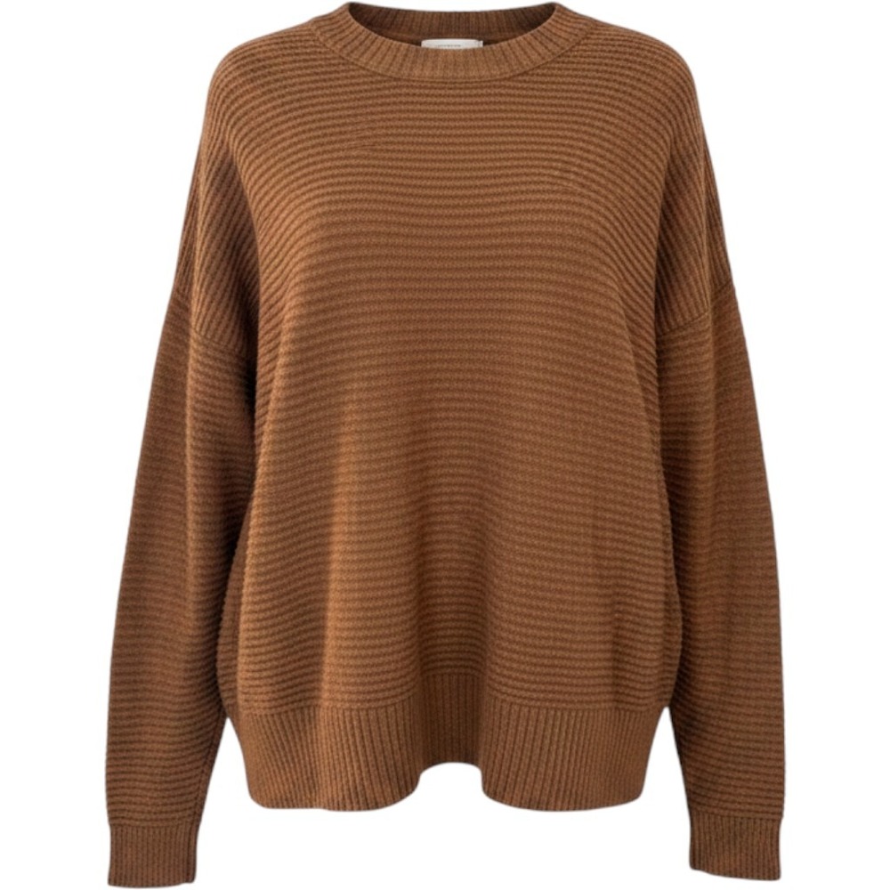 Madewell Do Well Ribbed Crewneck Button Back Sweater Large Brown Cotton Knit